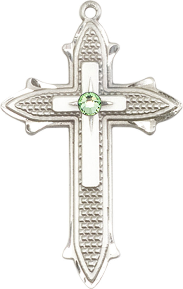 Sterling Silver Cross on Cross Medal with a 3mm Peridot Swarovski stone