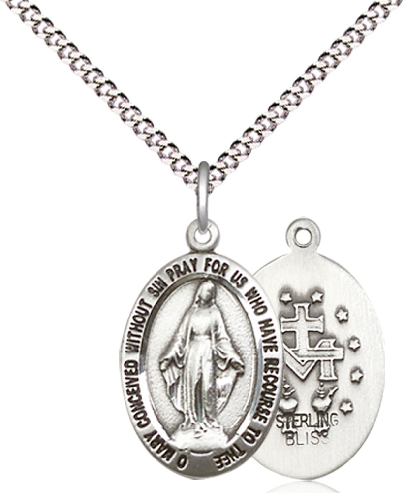 Sterling Silver Miraculous Pendant on a 18 inch Light Rhodium Light Curb chain