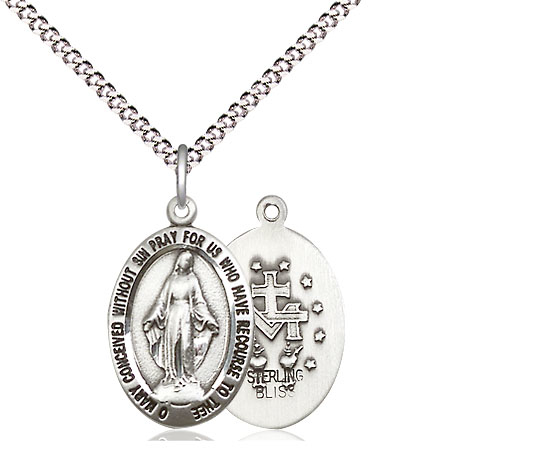 Sterling Silver Miraculous Pendant on a 18 inch Light Rhodium Light Curb chain