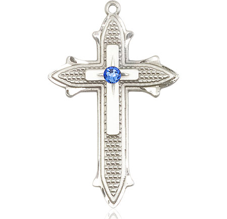 Sterling Silver Cross on Cross Medal with a 3mm Sapphire Swarovski stone