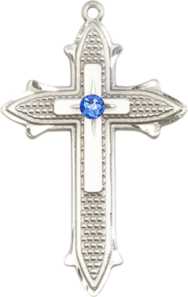 Sterling Silver Cross on Cross Medal with a 3mm Sapphire Swarovski stone