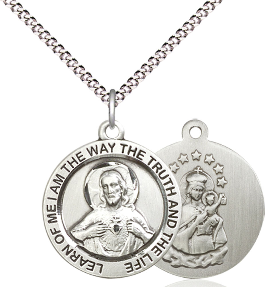 Sterling Silver Scapular Pendant on a 18 inch Light Rhodium Light Curb chain