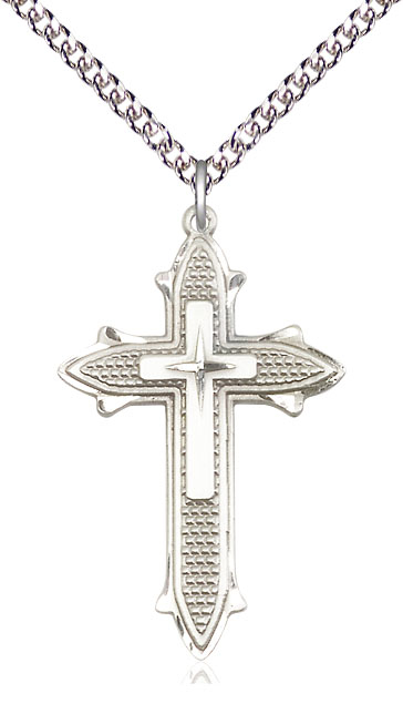 Sterling Silver Cross on Cross Pendant on a 24 inch Sterling Silver Heavy Curb chain