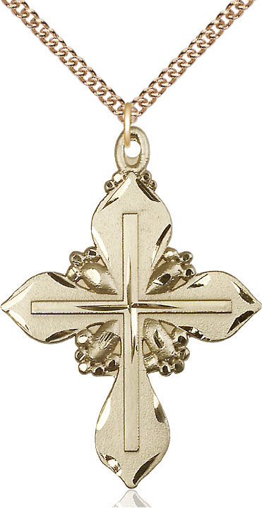 14kt Gold Filled Cross Pendant on a 24 inch Gold Filled Heavy Curb chain