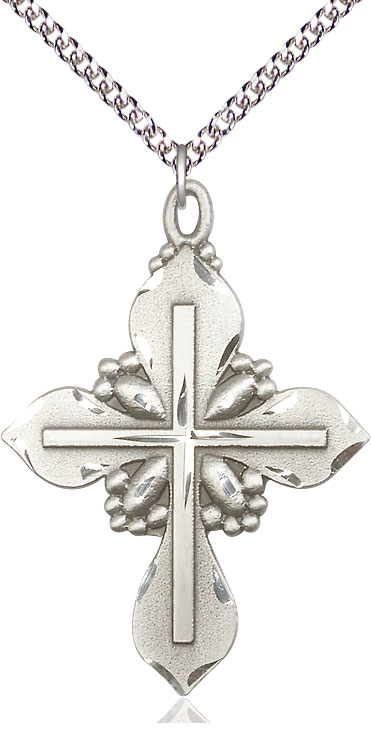 Sterling Silver Cross Pendant on a 24 inch Sterling Silver Heavy Curb chain