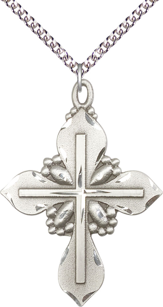 Sterling Silver Cross Pendant on a 24 inch Sterling Silver Heavy Curb chain