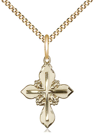 14kt Gold Filled Cross Pendant on a 18 inch Gold Plate Light Curb chain