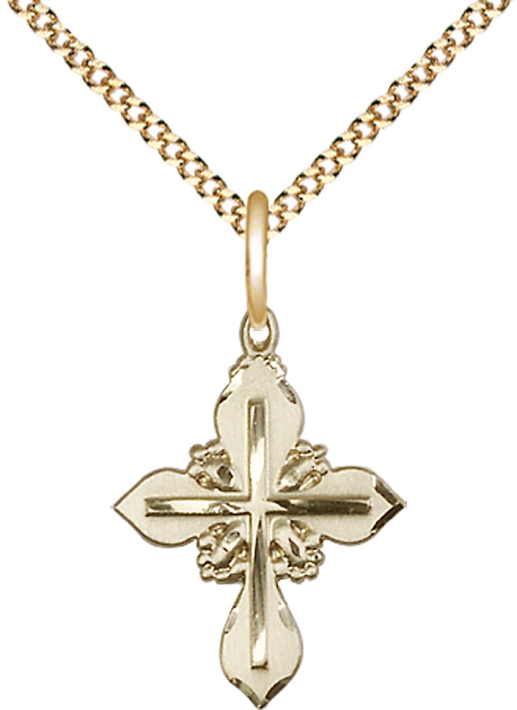 14kt Gold Filled Cross Pendant on a 18 inch Gold Plate Light Curb chain