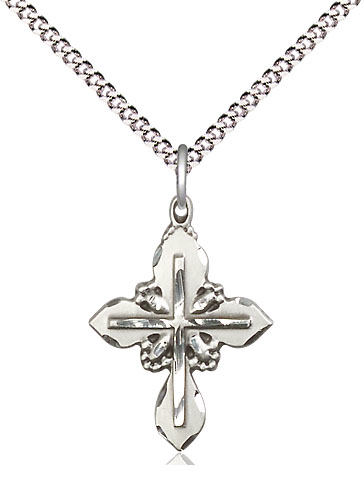 Sterling Silver Cross Pendant on a 18 inch Light Rhodium Light Curb chain