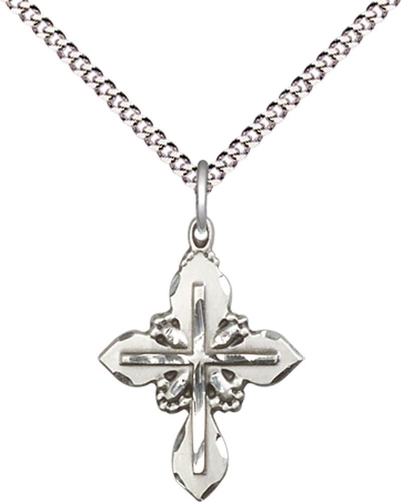 Sterling Silver Cross Pendant on a 18 inch Light Rhodium Light Curb chain