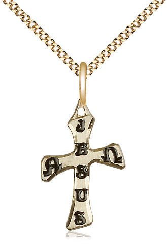 14kt Gold Filled Cross Pendant on a 18 inch Gold Plate Light Curb chain