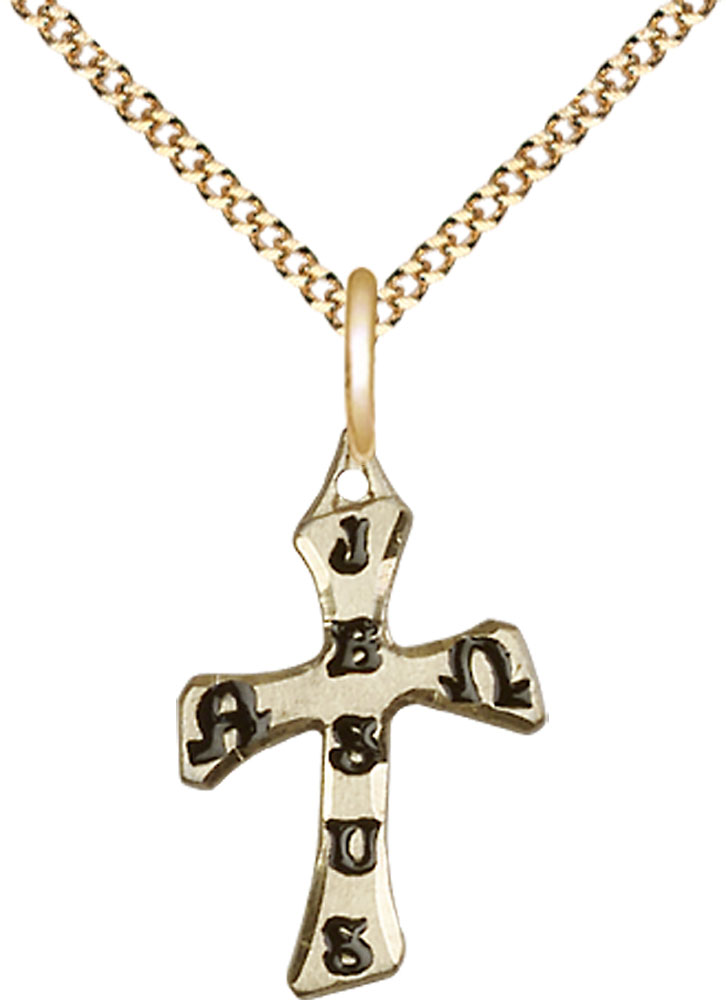 14kt Gold Filled Cross Pendant on a 18 inch Gold Plate Light Curb chain