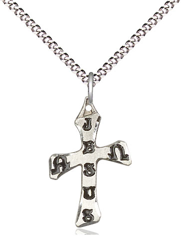 Sterling Silver Cross Pendant on a 18 inch Light Rhodium Light Curb chain