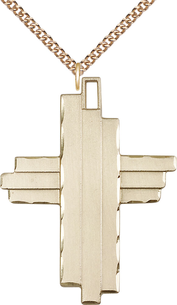 14kt Gold Filled Cross Pendant on a 24 inch Gold Filled Heavy Curb chain