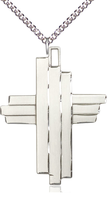 Sterling Silver Cross Pendant on a 24 inch Sterling Silver Heavy Curb chain