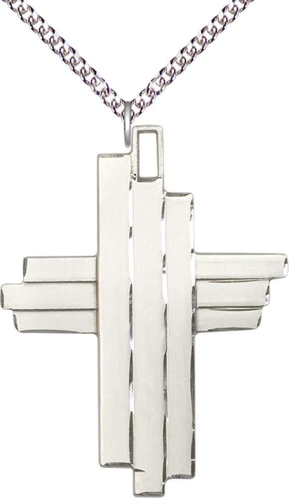 Sterling Silver Cross Pendant on a 24 inch Sterling Silver Heavy Curb chain