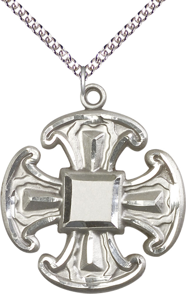 Sterling Silver Cross Pendant on a 24 inch Sterling Silver Heavy Curb chain