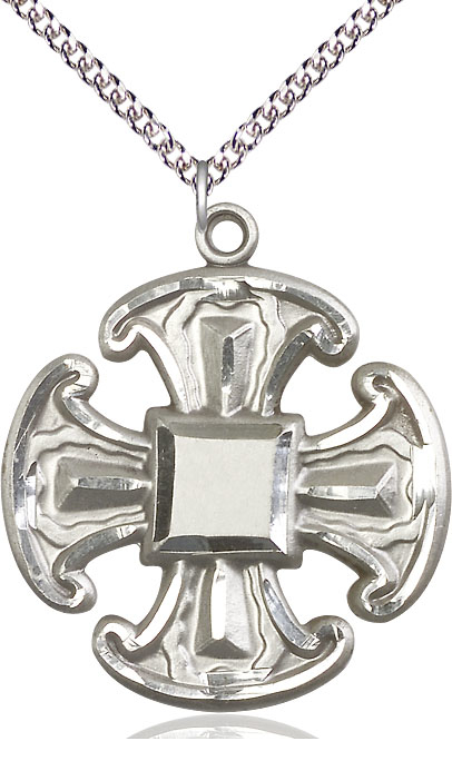 Sterling Silver Cross Pendant on a 24 inch Sterling Silver Heavy Curb chain