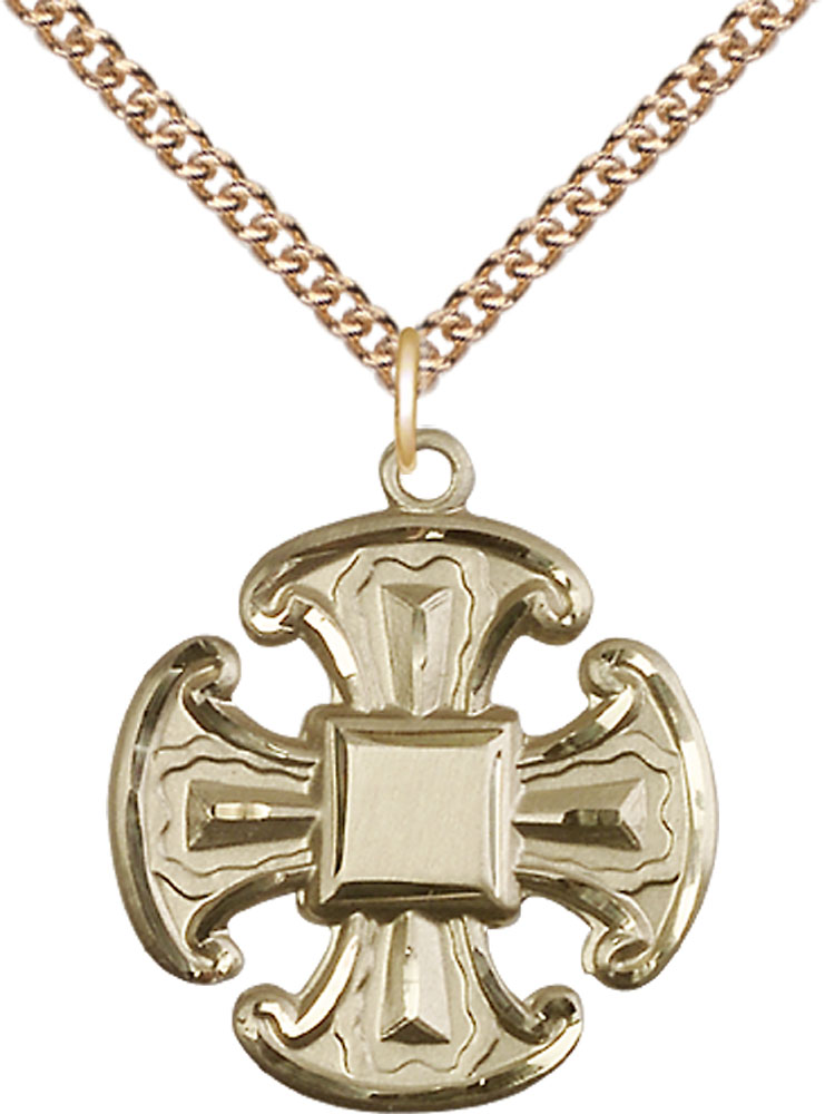 14kt Gold Filled Cross Pendant on a 24 inch Gold Filled Heavy Curb chain