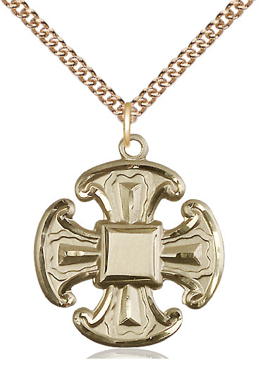 14kt Gold Filled Cross Pendant on a 24 inch Gold Filled Heavy Curb chain