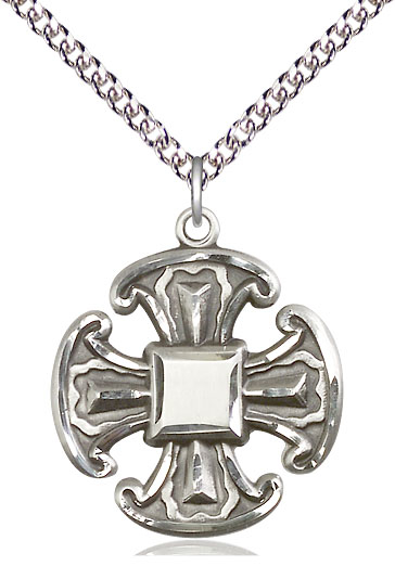 Sterling Silver Cross Pendant on a 24 inch Sterling Silver Heavy Curb chain