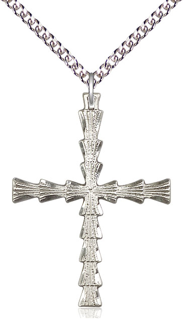 Sterling Silver Cross Pendant on a 24 inch Sterling Silver Heavy Curb chain