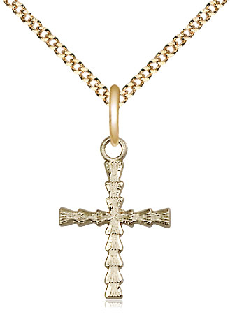 14kt Gold Filled Cross Pendant on a 18 inch Gold Plate Light Curb chain