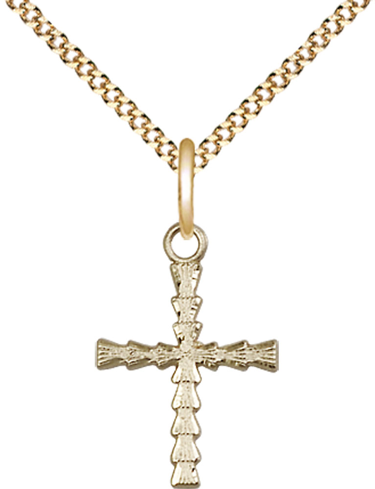 14kt Gold Filled Cross Pendant on a 18 inch Gold Plate Light Curb chain