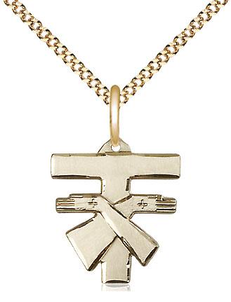 14kt Gold Filled Franciscan Cross Pendant on a 18 inch Gold Plate Light Curb chain