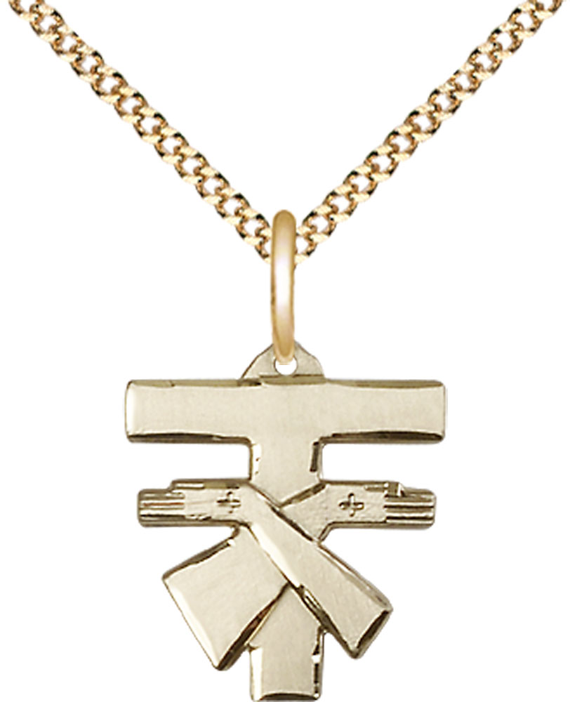 14kt Gold Filled Franciscan Cross Pendant on a 18 inch Gold Plate Light Curb chain