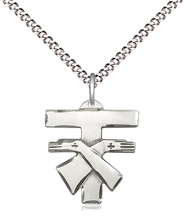 Sterling Silver Franciscan Cross Pendant on a 18 inch Light Rhodium Light Curb chain