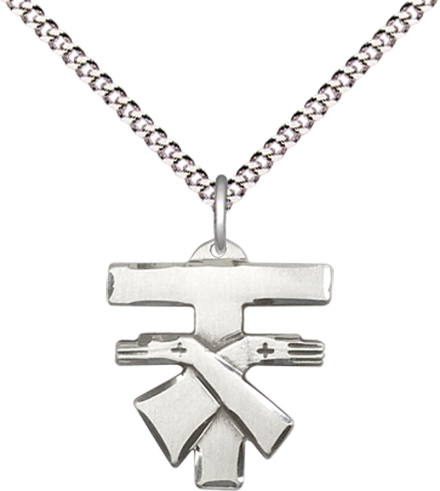 Sterling Silver Franciscan Cross Pendant on a 18 inch Light Rhodium Light Curb chain