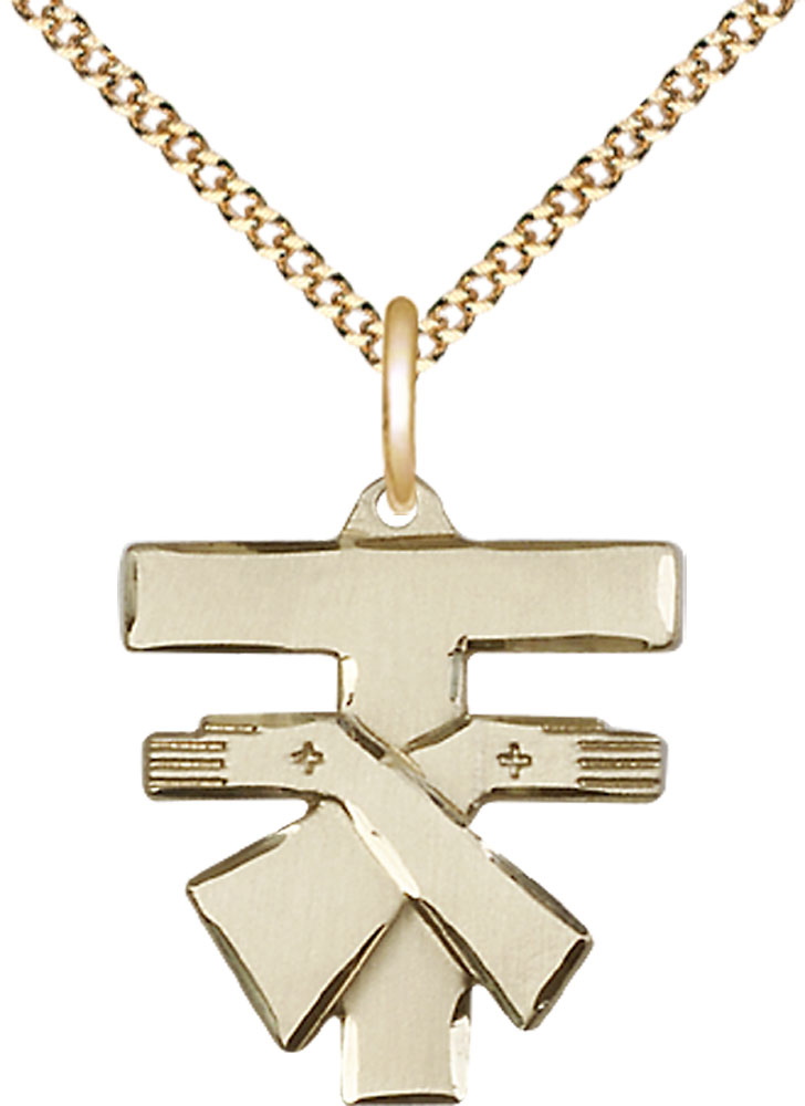 14kt Gold Filled Franciscan Cross Pendant on a 18 inch Gold Plate Light Curb chain