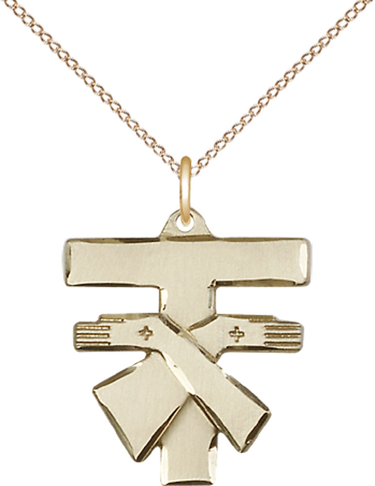 14kt Gold Filled Franciscan Cross Pendant on a 18 inch Gold Filled Light Curb chain