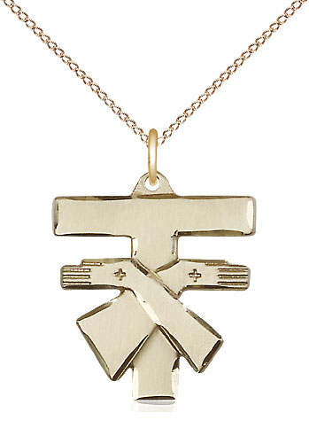 14kt Gold Filled Franciscan Cross Pendant on a 18 inch Gold Filled Light Curb chain