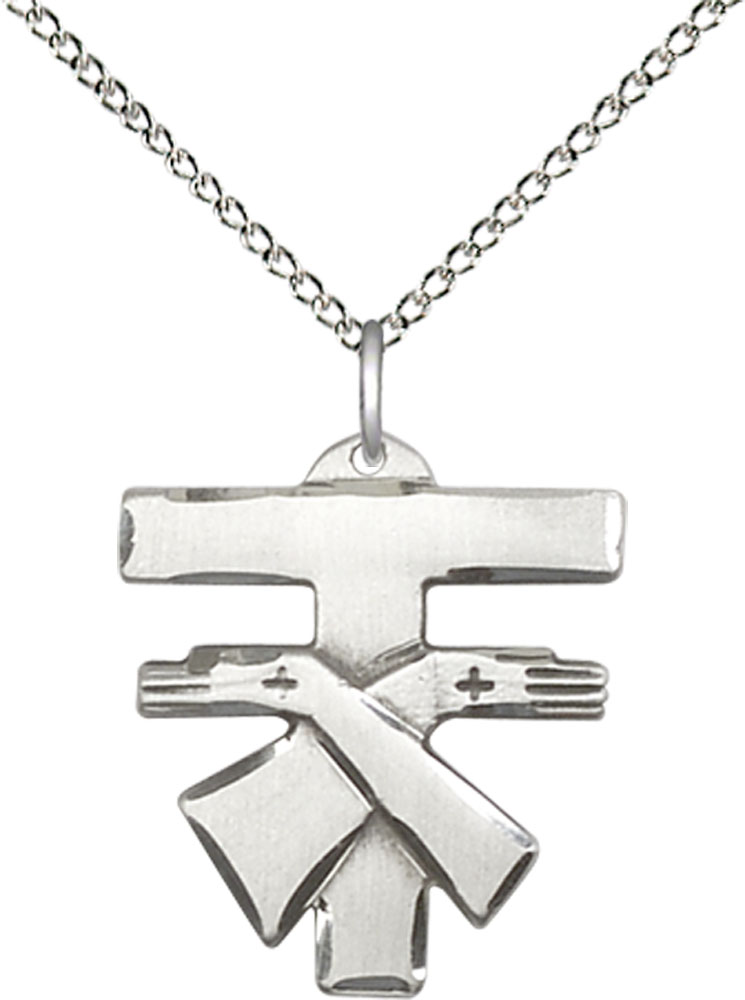 Sterling Silver Franciscan Cross Pendant on a 18 inch Sterling Silver Light Curb chain