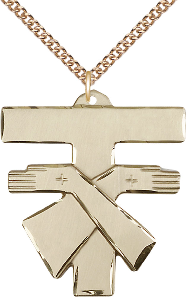 14kt Gold Filled Franciscan Cross Pendant on a 24 inch Gold Filled Heavy Curb chain