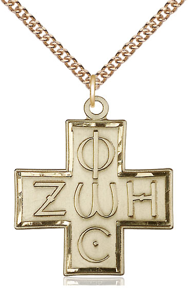 14kt Gold Filled Light &amp; Life Cross Pendant on a 24 inch Gold Filled Heavy Curb chain