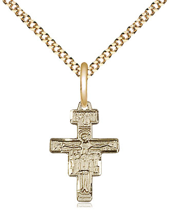 14kt Gold Filled San Damiano Crucifix Pendant on a 18 inch Gold Plate Light Curb chain