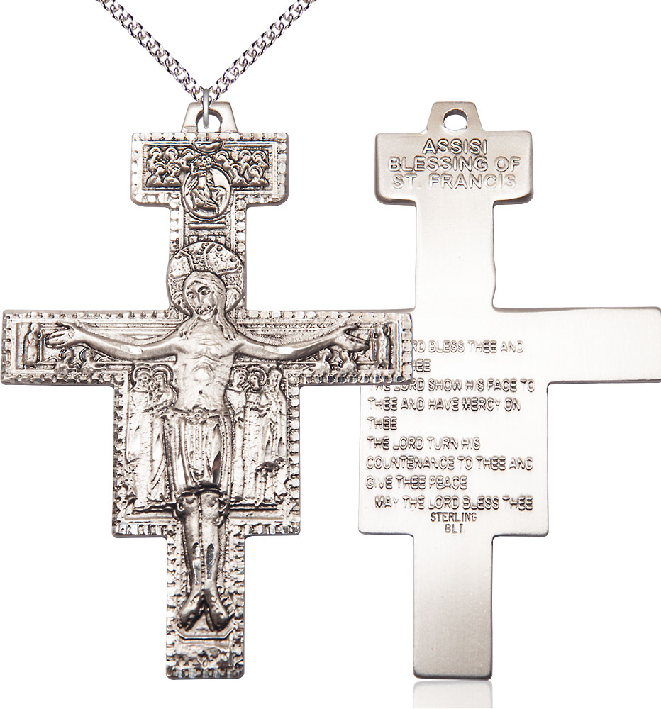 Sterling Silver Damiano Crucifix Pendant on a 24 inch Sterling Silver Heavy Curb chain