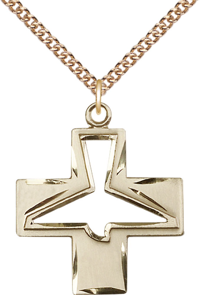 14kt Gold Filled Holy Spirit Pendant on a 24 inch Gold Filled Heavy Curb chain