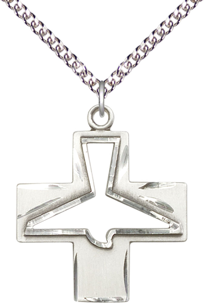 Sterling Silver Holy Spirit Pendant on a 24 inch Sterling Silver Heavy Curb chain