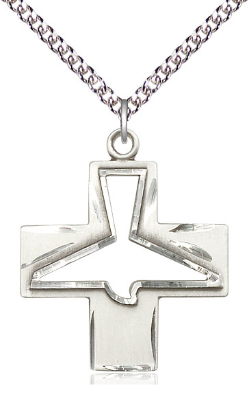 Sterling Silver Holy Spirit Pendant on a 24 inch Sterling Silver Heavy Curb chain