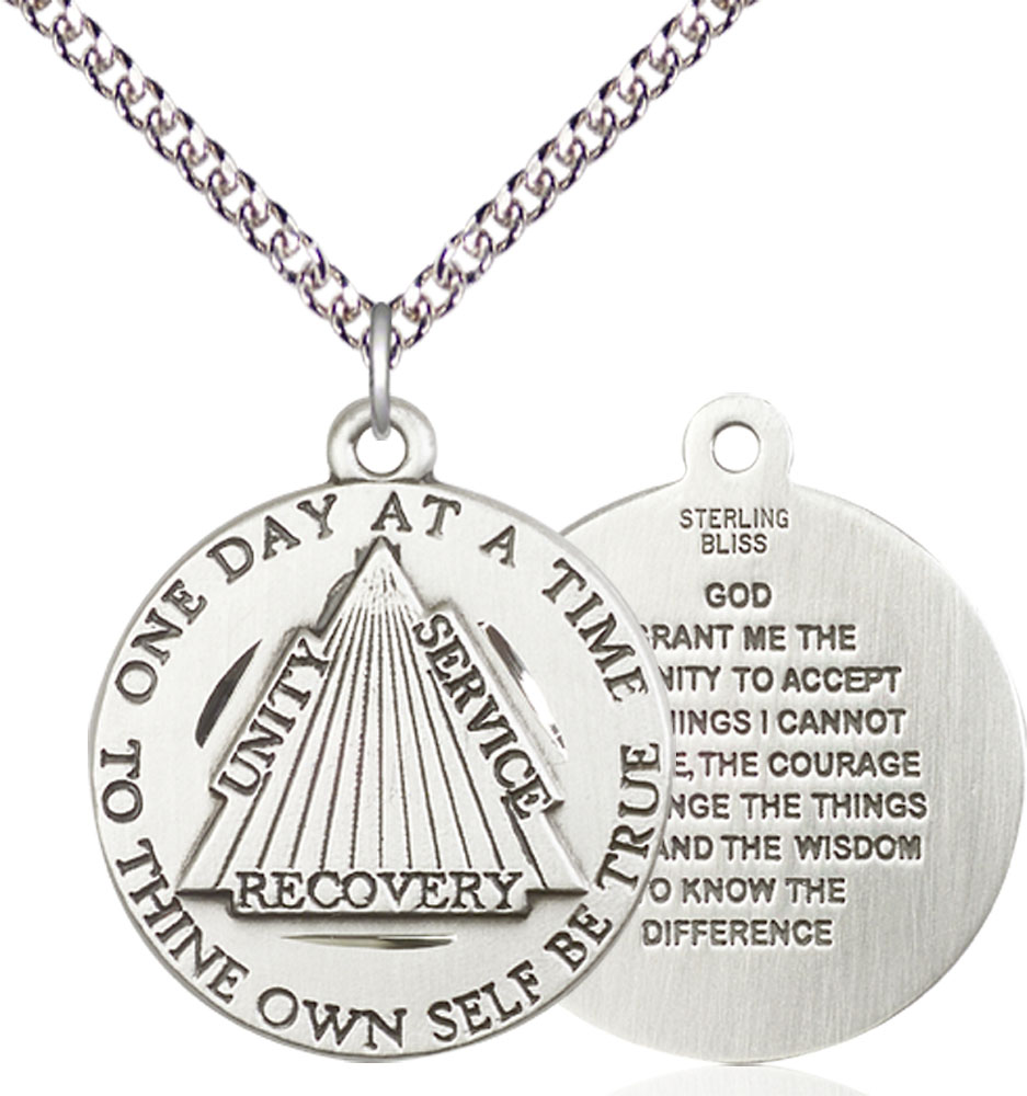 Sterling Silver Recovery Pendant on a 24 inch Sterling Silver Heavy Curb chain