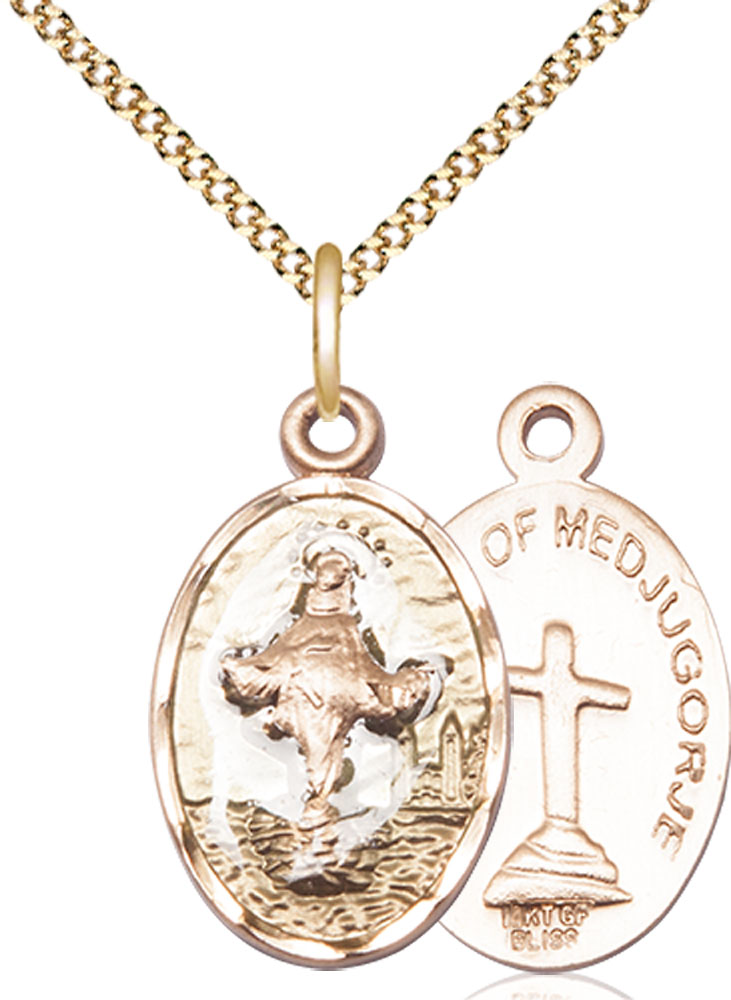 14kt Gold Filled Our Lady of Medugorje Pendant on a 18 inch Gold Plate Light Curb chain