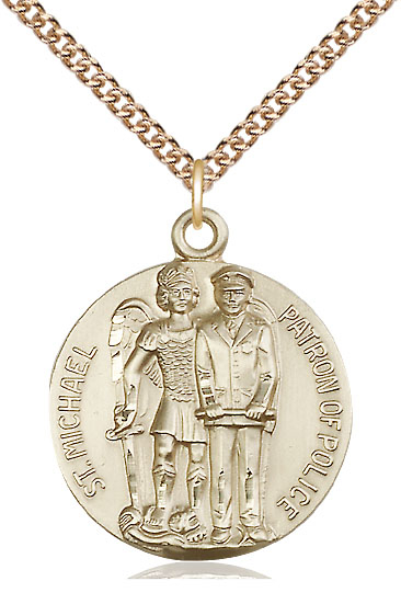 14kt Gold Filled Saint Michael the Archangel Pendant on a 24 inch Gold Filled Heavy Curb chain