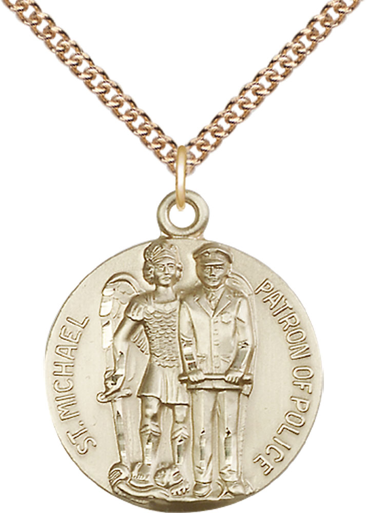 14kt Gold Filled Saint Michael the Archangel Pendant on a 24 inch Gold Filled Heavy Curb chain