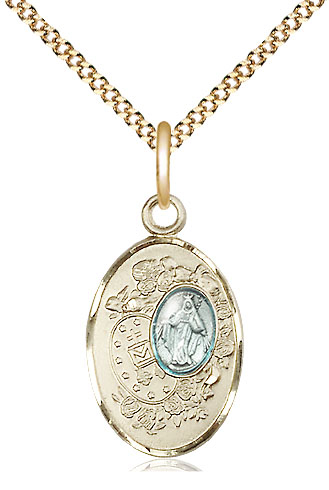 14kt Gold Filled Miraculous Pendant on a 18 inch Gold Plate Light Curb chain