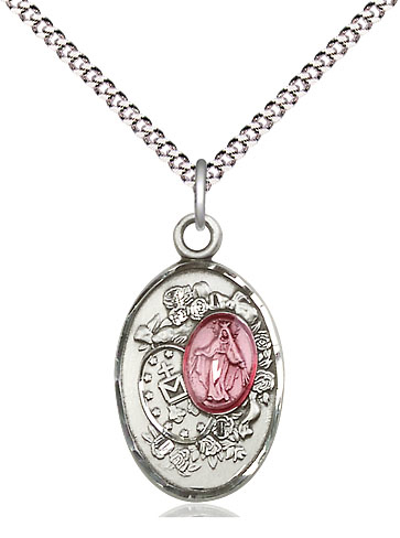 Sterling Silver Miraculous Pendant on a 18 inch Light Rhodium Light Curb chain