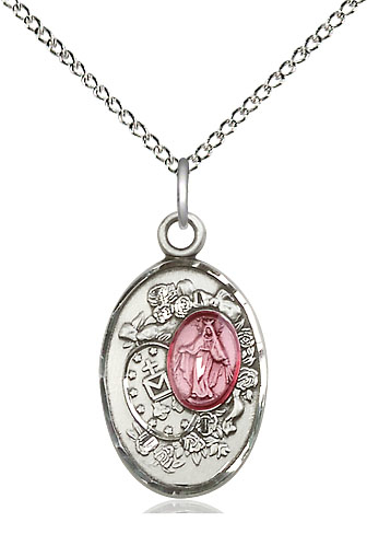 Sterling Silver Miraculous Pendant on a 18 inch Sterling Silver Light Curb chain